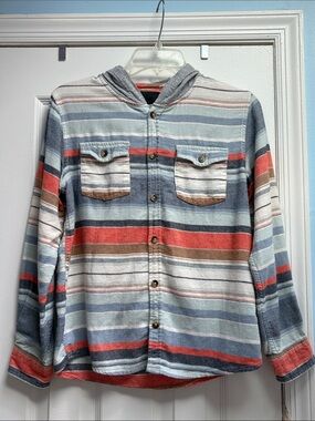RSQ Striped Flannel Cotton Hooded Button-Up Colorful Shirt Boys Jacket Size XL !
